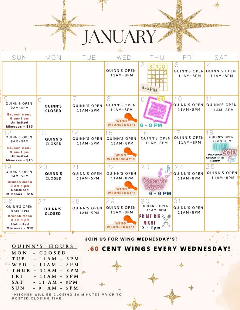 January Events and tournaments calendar