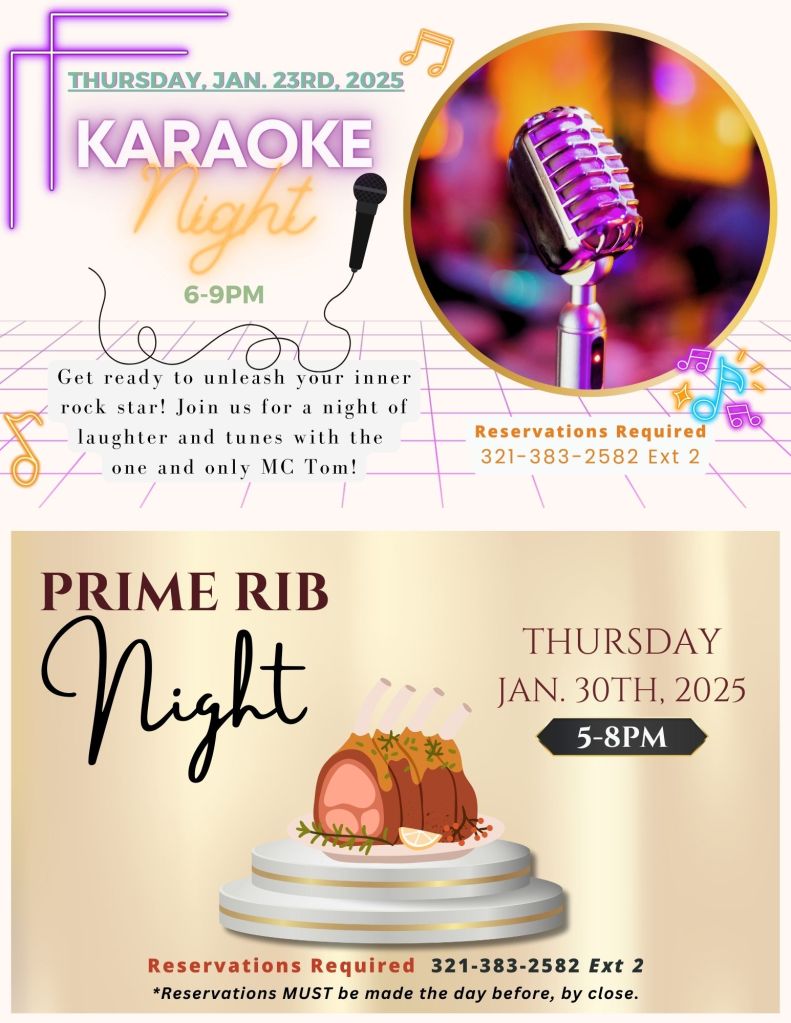 Karaoke and prime rib night's